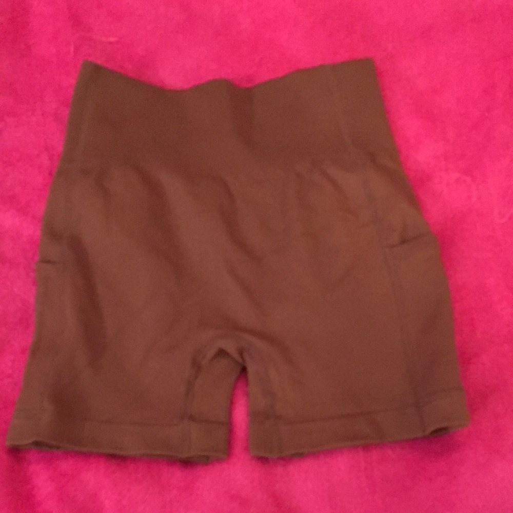 Brown High-Waisted Bike Shorts with Wide Waistband